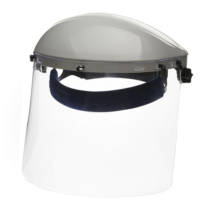Sellstrom Single Crown Safety Face Shield with Ratchet Headgear Uncoated Window Clear Tint Gray Crown