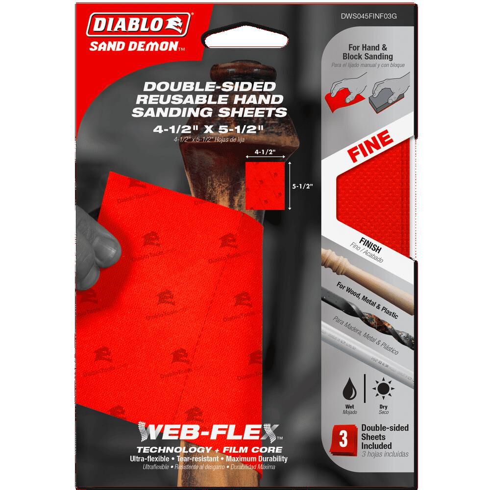 Diablo Tools 4-1/2 Inch x 5-1/2 Inch Fine Grit Double-Sided Reusable Hand Sanding Sheet, 3 Pieces, large image number 6