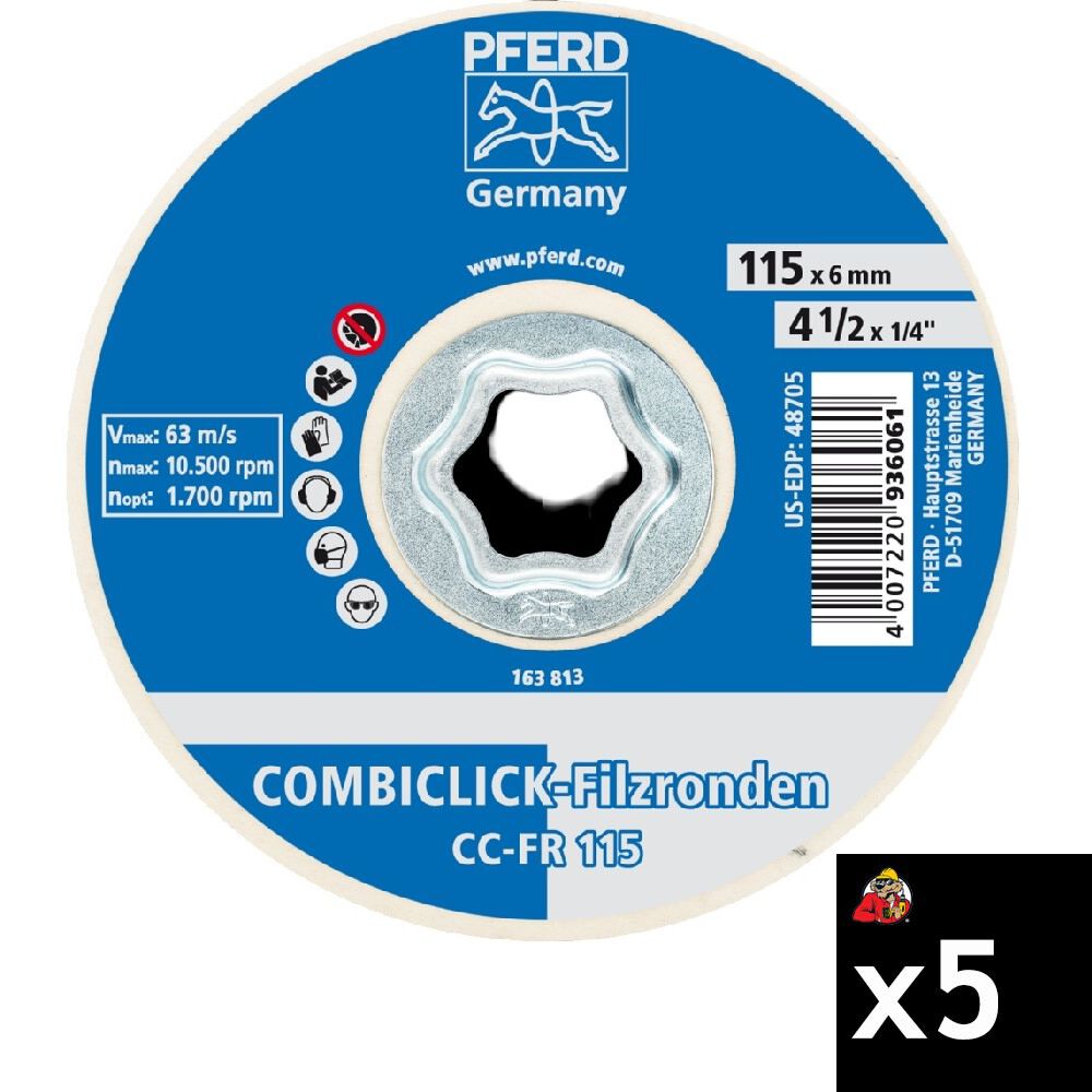 Pferd COMBICLICK 4-1/2 Inch Aluminum Felt Disc Bundle, 5 Pieces, large image number 1