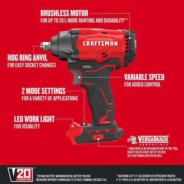 CRAFTSMAN V20 1/2 Inch Drive Brushless Impact Wrench (Bare Tool), large image number 1