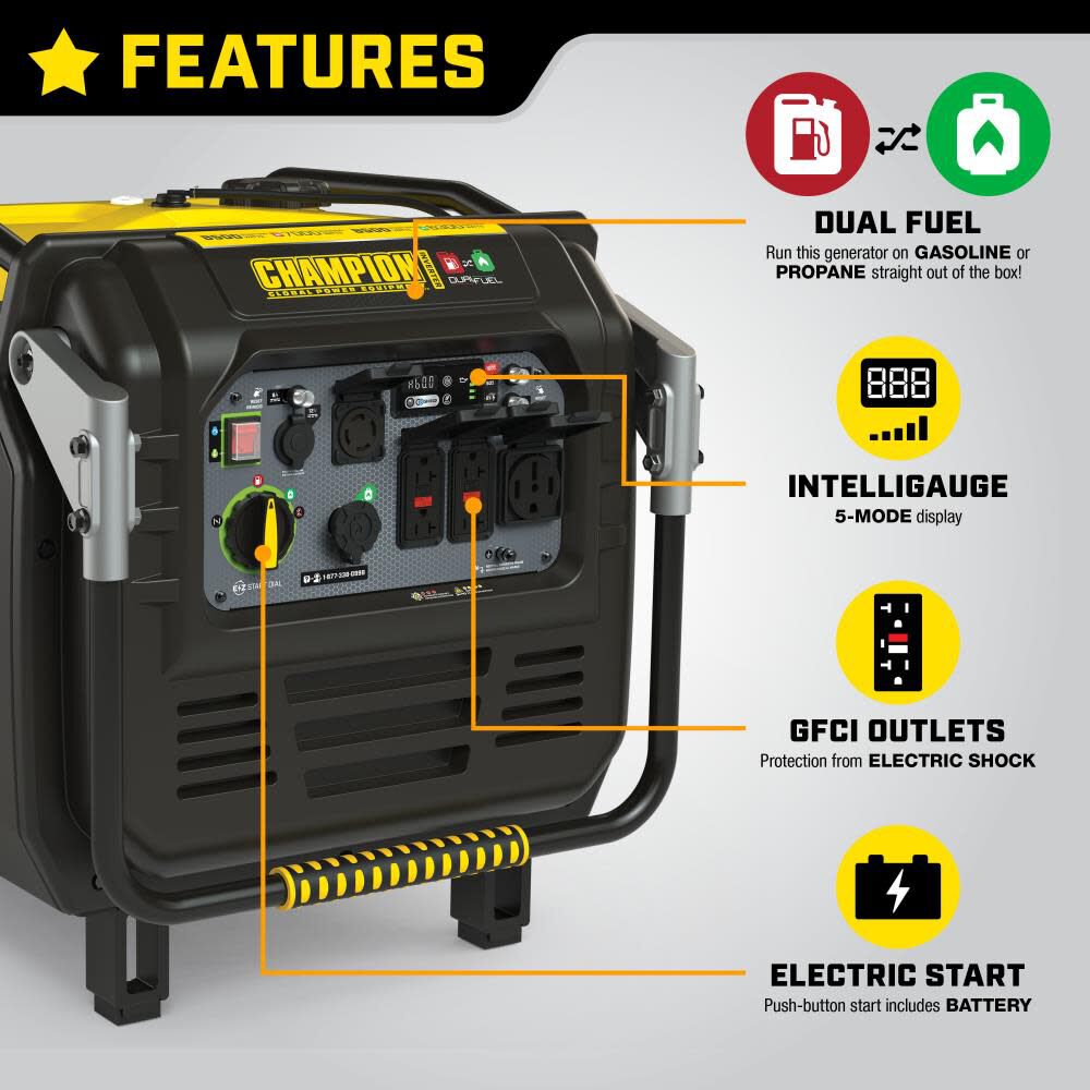 Champion Power Equipment 8500-Watt Electric Start Dual Fuel 49 State Home Backup Portable Inverter Generator with Quiet Technology, large image number 5