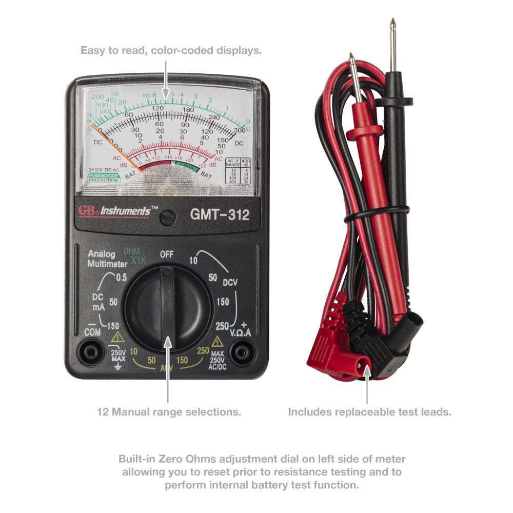 Gardner Bender 5 Function 12 Range Analog Multimeter 1/Clam GMT312 from Gardner Bender Acme Tools