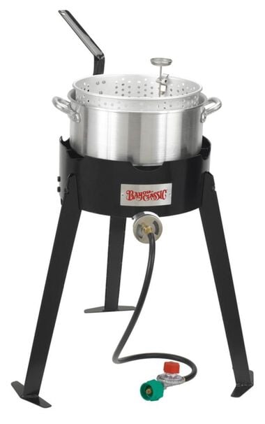 Bayou Classic 22 Inch Tall Aluminum Fish Cooker with 10-Qt. Fry Pot and Perforated Basket