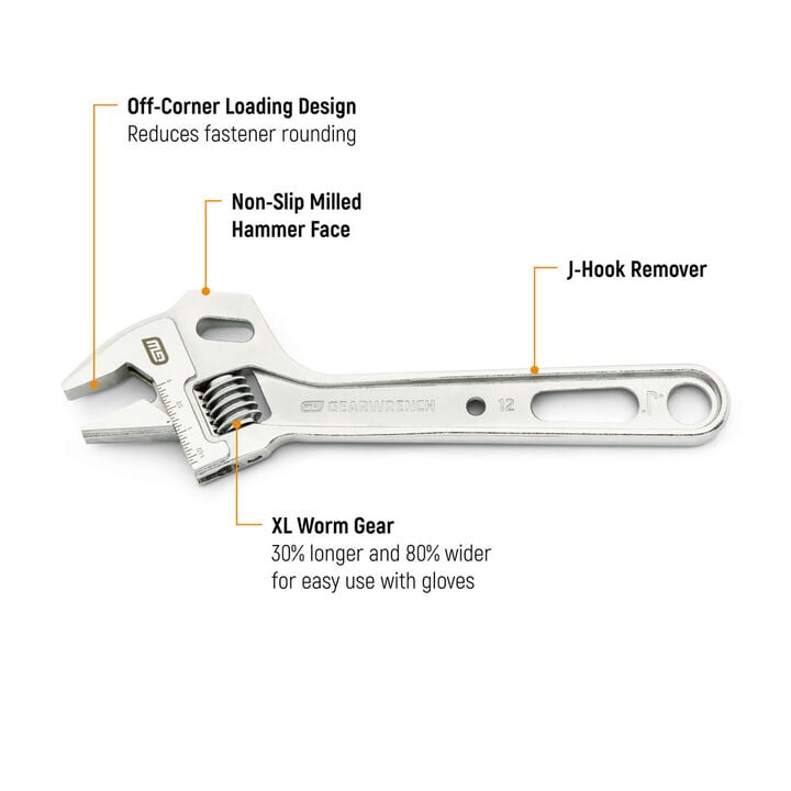 GEARWRENCH 12 Inch Lineman Adjustable Wrench, large image number 1