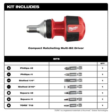 Milwaukee 8-in-1 Compact Ratcheting Multi-Bit Driver