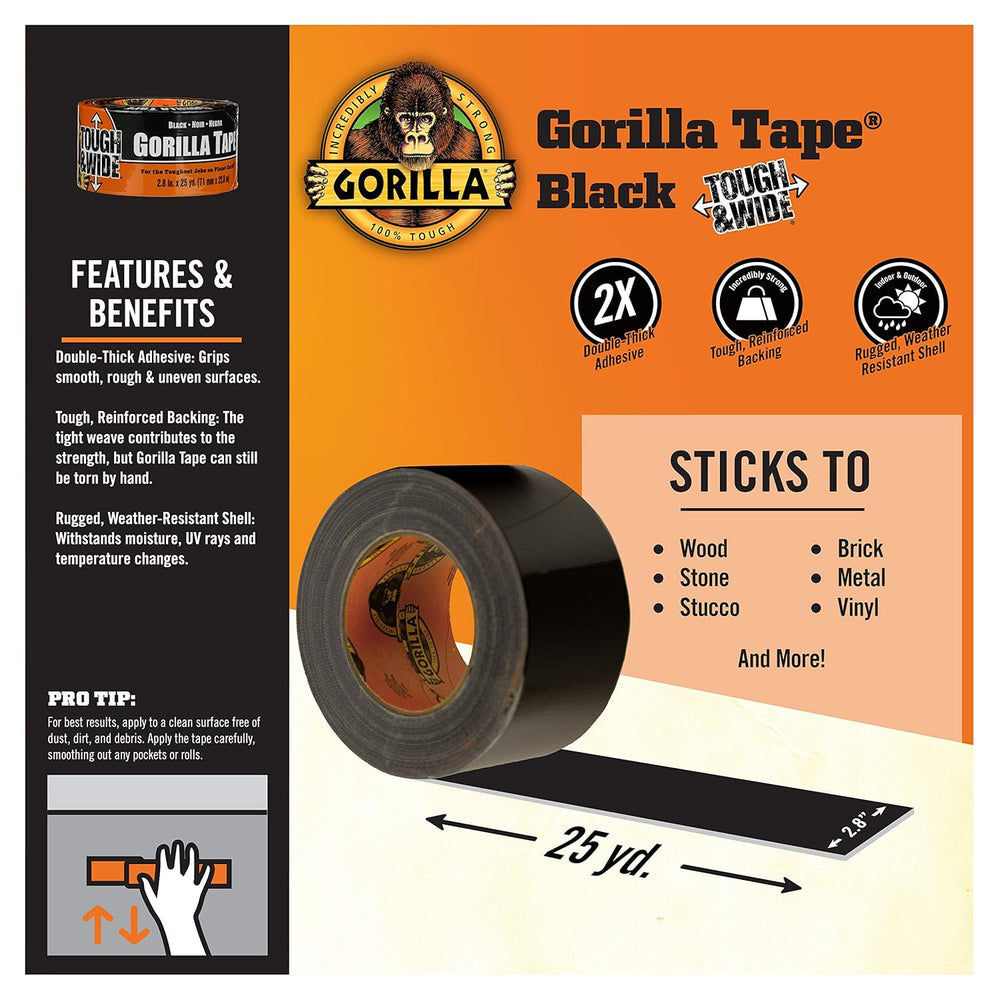 Gorilla Glue Tough & Wide 2.88 Inch x 25 Yd Black Duct Tape, large image number 7