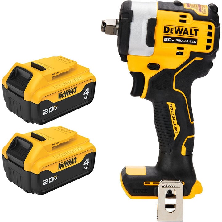 DEWALT 20V MAX 3/8 Inch Impact Wrench Hog Ring Anvil & XR Battery 2 Pack Bundle