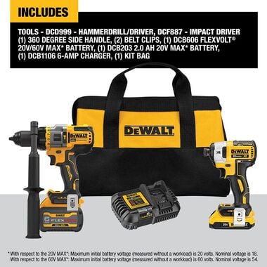 DEWALT 20V MAX 2 Tool Kit Including Hammer Drill/Driver with FLEXV Advantage, large image number 4