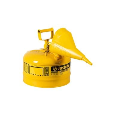 Justrite 2.5 Gal Steel Safety Yellow Diesel Fuel Can Type I with Funnel