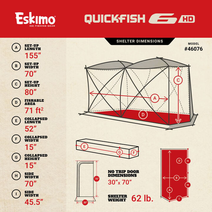 Eskimo QuickFish 6HD, Pop-Up Portable Shelter, No-Trip Door, Red/Black, Six Person, large image number 8