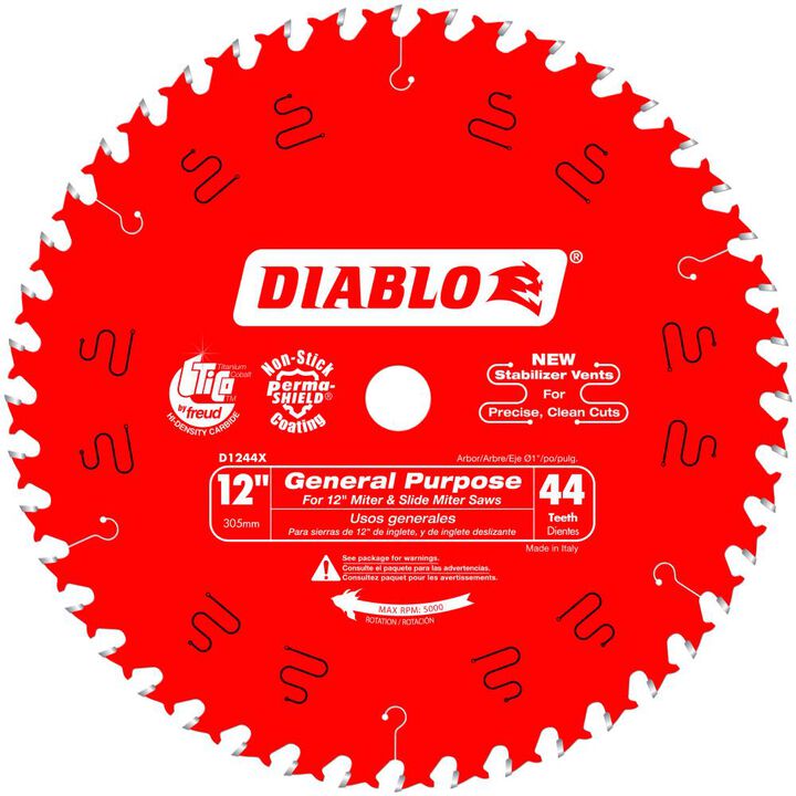 Diablo Tools 12 inch x 44 Tooth ATB General Purpose Miter Saw Blade with 1 inch Arbor
