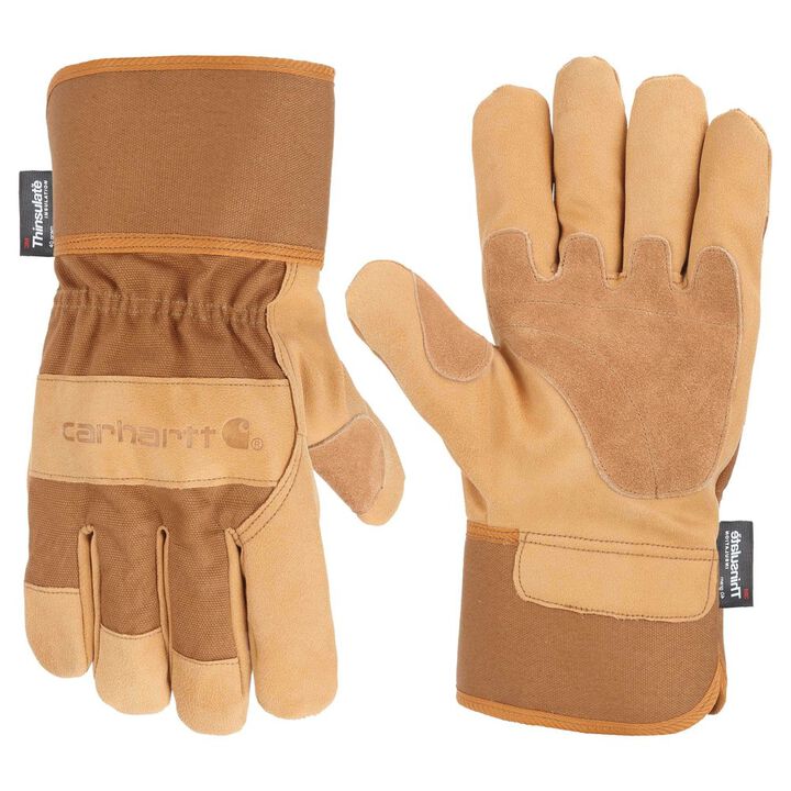 Carhartt Insulated Grain Leather Safety Cuff Work Gloves Mens Brown Medium