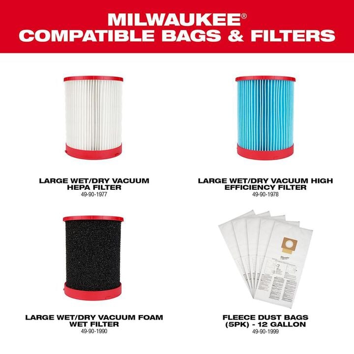 Milwaukee M18 FUEL Vacuum Kit 12 Gallon 36V Wet/Dry, large image number 10