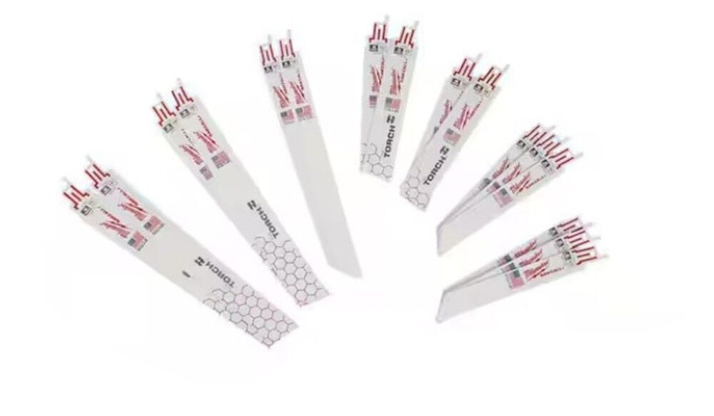 Milwaukee Metal Cutting SAWZALL Blade Set, 16 Pieces and 9 Inch 8 TPI TORCH with NITRUS Carbide SAWZALL Blade for Thick Metal - 49-22-1216D