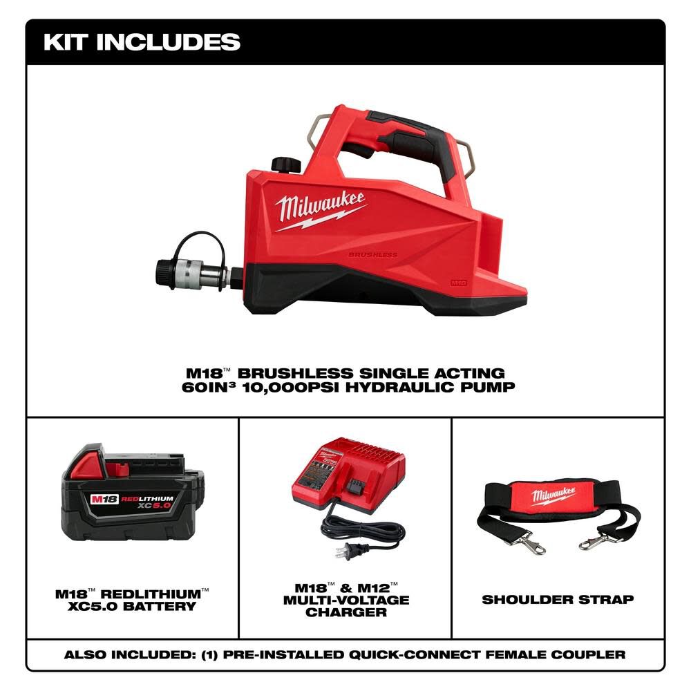 Milwaukee M18 Brushless Single Acting 60In3 10000psi Hydraulic Pump Kit, large image number 2