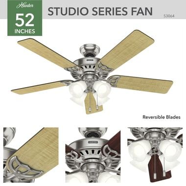 Hunter Fan Studio Series Ceiling Fan 52in Brushed Nickel Cherry, large image number 2