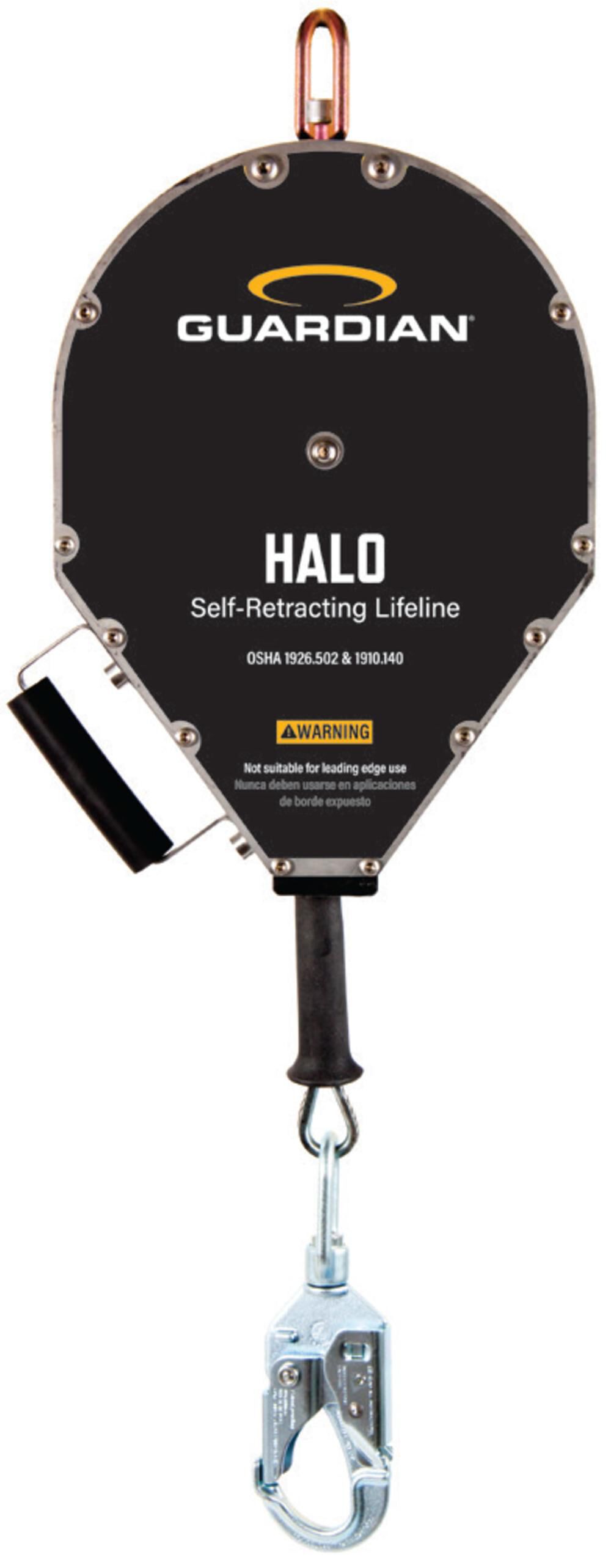 Guardian Fall Protection Class 1, 50 ft Halo Big Block Cable SRL with Steel Snap Hook – 10917