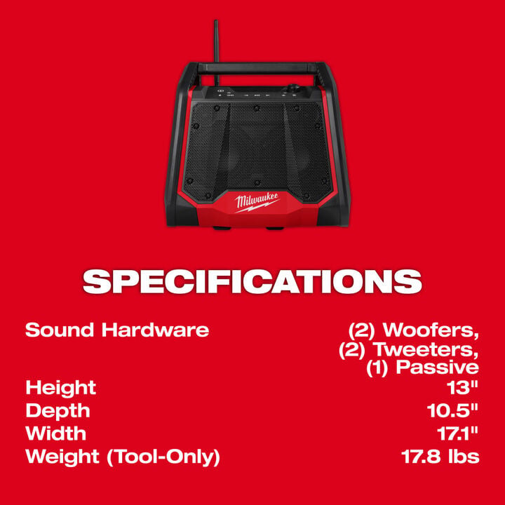 Milwaukee M18 Bluetooth Jobsite Radio + Charger & REDLITHIUM XC 5.0Ah Extended Capacity Battery Pack Bundle, large image number 5