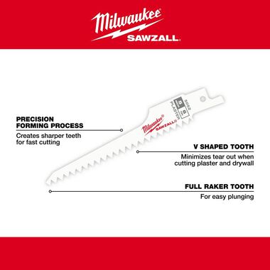Milwaukee 5 in. 6 TPI Plaster SAWZALL Blades 5PK, large image number 4