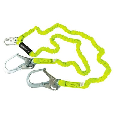 Safewaze PRO 6 Ft. Stretch Internal Energy Absorbing Lanyard: Dual Leg, Rebar Hooks