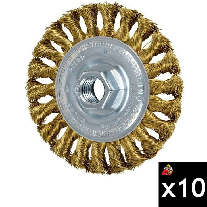 Pferd 4 Inch, 0.014 Inch Brass Twist Knot Wire Wheel Brush Bundle, 10 Pieces