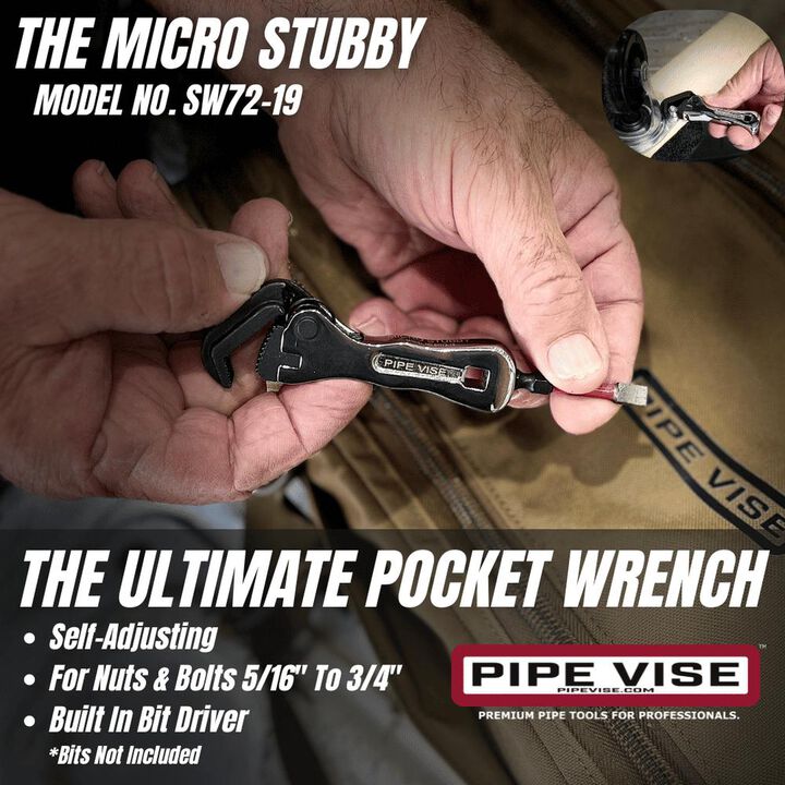 Pipe Vise Micro Stubby 3.75 Inch Self-Adjusting Wrench with Contoured Handle, large image number 2