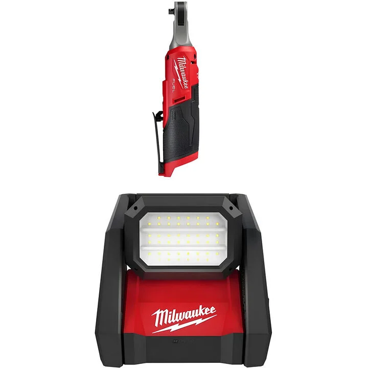 Milwaukee M12 Fuel 1/4 Inch Ratchet, M18 Rover Dual Power Flood Light (Bare Tool) Bundle, large image number 0