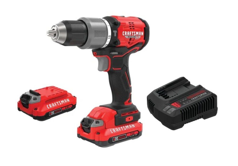 CRAFTSMAN V20 BRUSHLESS RP Cordless 1/2 Inch Hammer Drill With Two 2.0 Ah Batteries and Charger - CMCD732D2