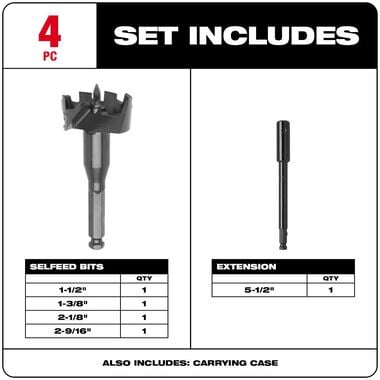 Milwaukee 4pc Selfeed Contractor Bit Kit, large image number 2