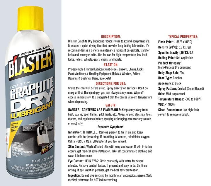 Blaster 5 1/2 Oz GraphiteDryLubricant Spray, large image number 1