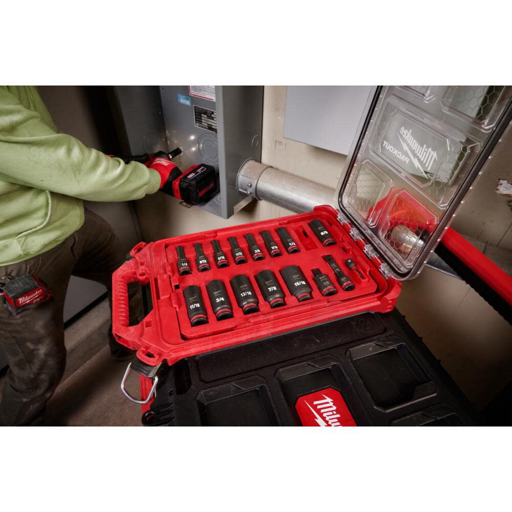 Milwaukee Promotional SHOCKWAVE Impact Duty Socket 3/8 Dr 17PC SAE PACKOUT Set, large image number 12