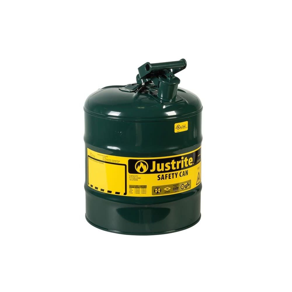 Justrite 5 Gal Steel Safety Green Oil Can Type I with Flame Arrester – 7150400