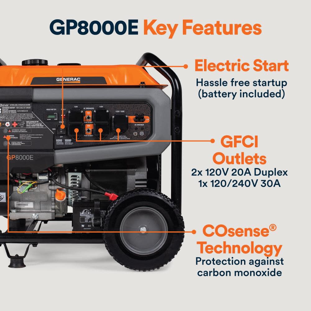 Generac GP Series 10,000 Watt Gas Powered 50-State Portable Generator with COsense Technology, large image number 13