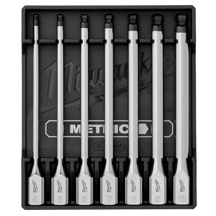 Milwaukee 3/8 Inch Drive Long Ball End Hex Bit Socket Set Metric 7 Pieces
