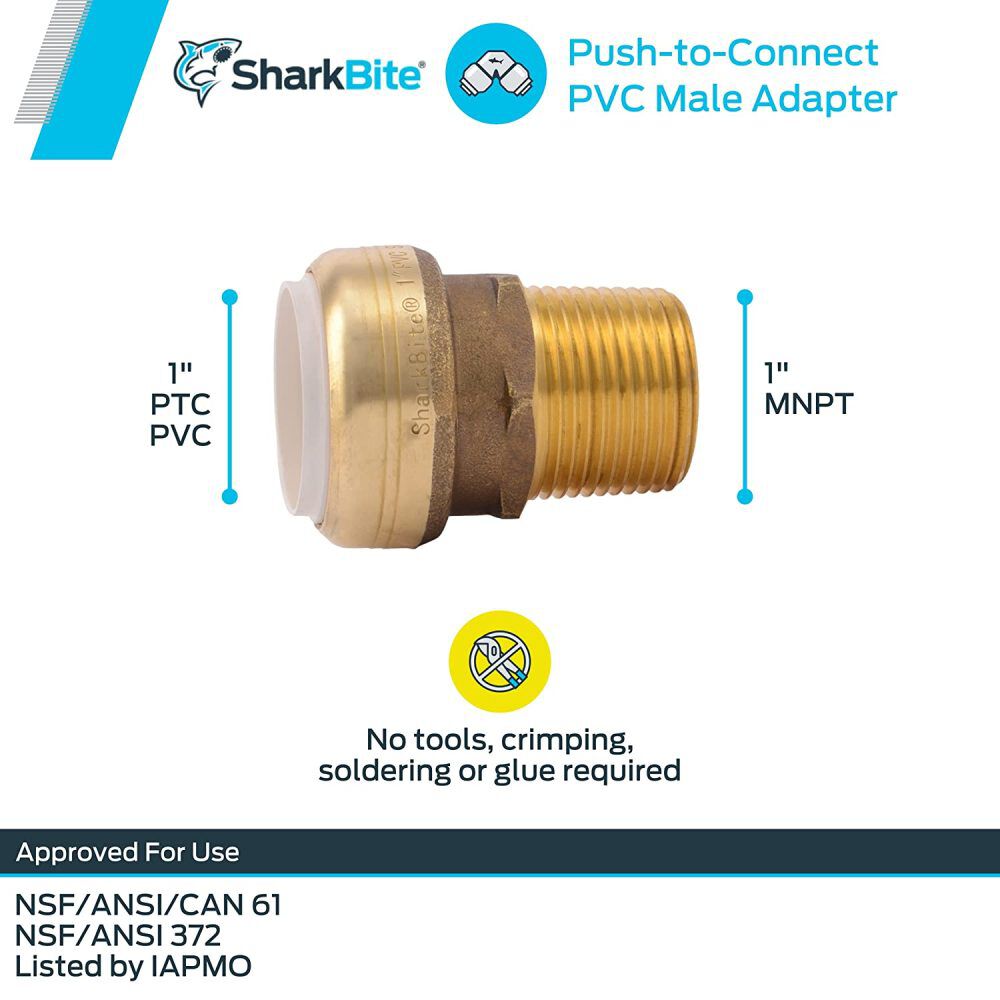 Sharkbite 1in PVC x 1in MNPT Brass PVC Male Adapter, large image number 5