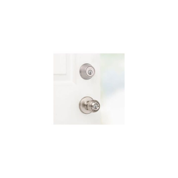 Kwikset Satin Nickel Polo Door Knob & Single Cylinder Deadbolt Set, large image number 3