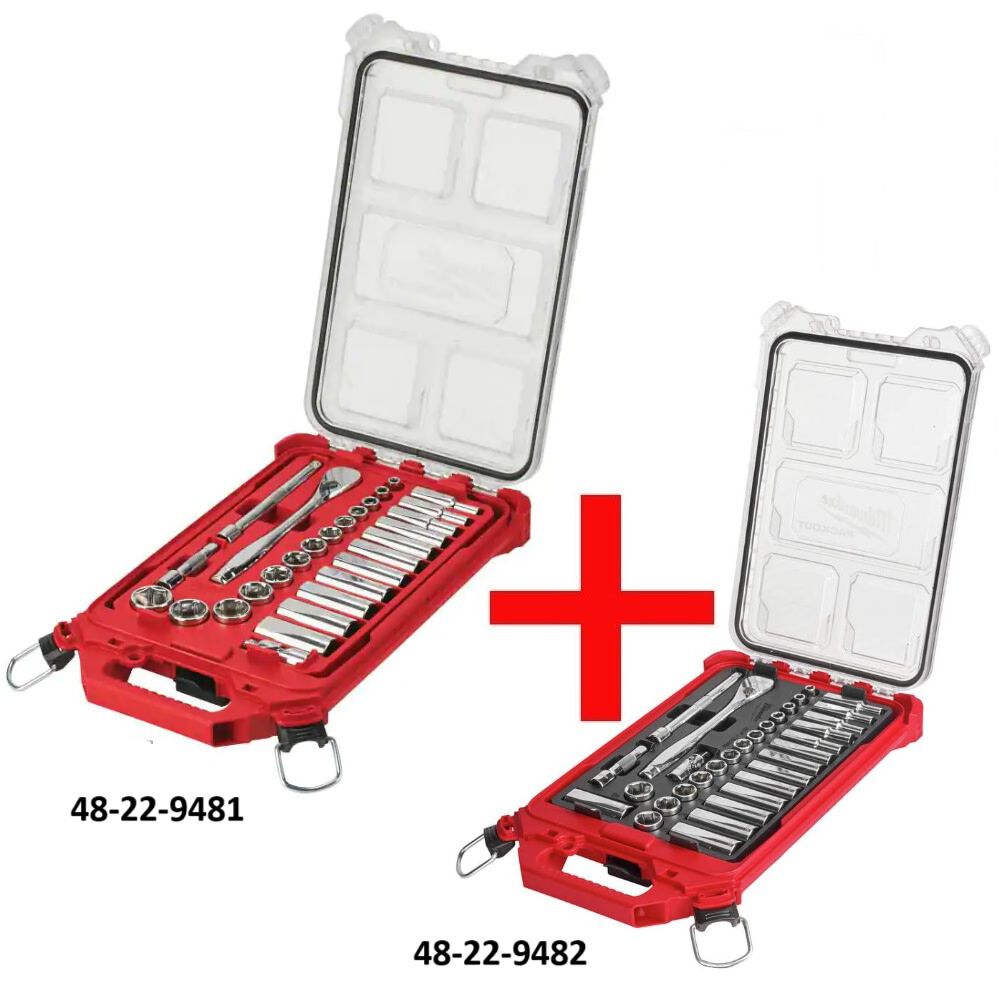 Milwaukee PACKOUT 60 Piece SAE and Metric Ratchet and Socket Set with Organizer Bundle, large image number 2