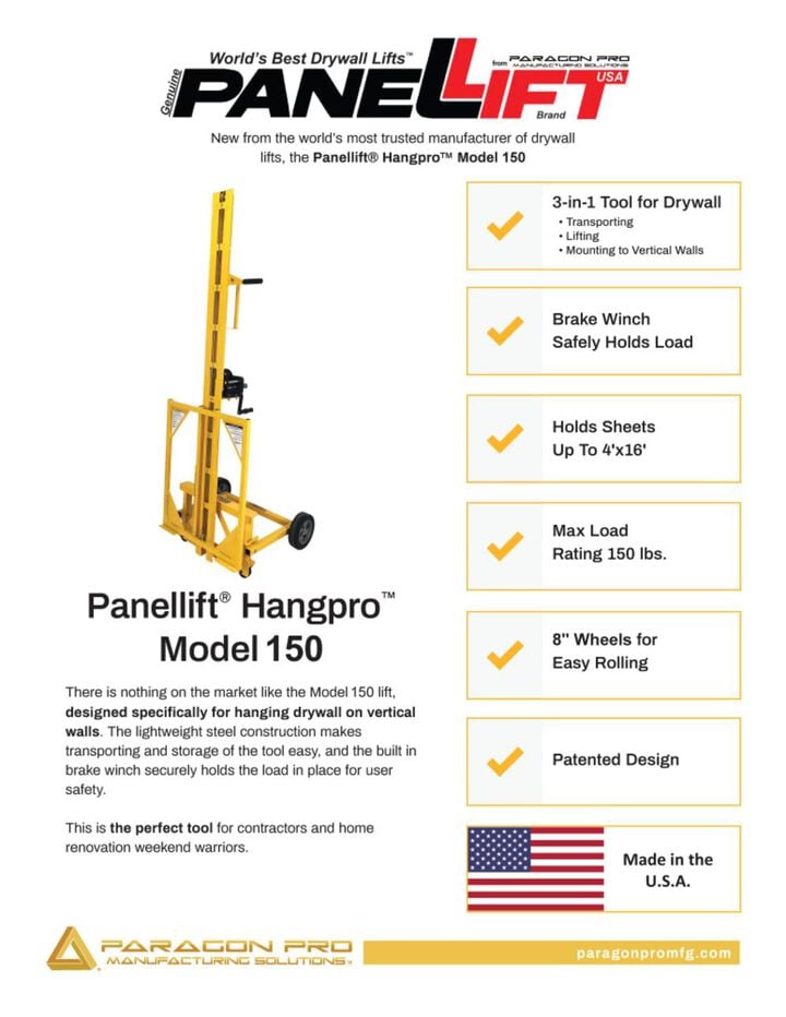 Paragon Pro Panellift Hangpro Drywall Lift for Walls Model 150, large image number 4