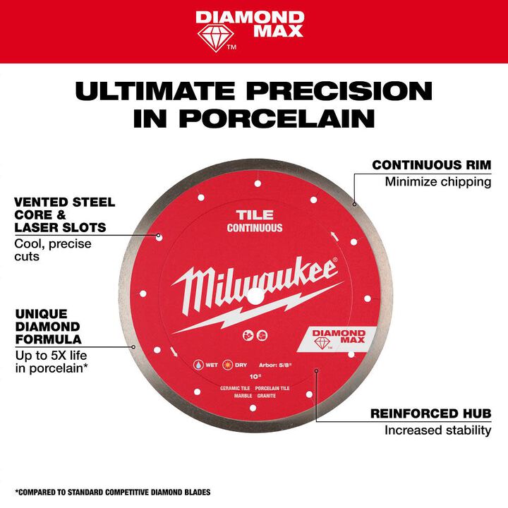 Milwaukee DIAMOND MAX 7 Inch Continuous Rim Diamond Blade for Tile and Stone, large image number 3