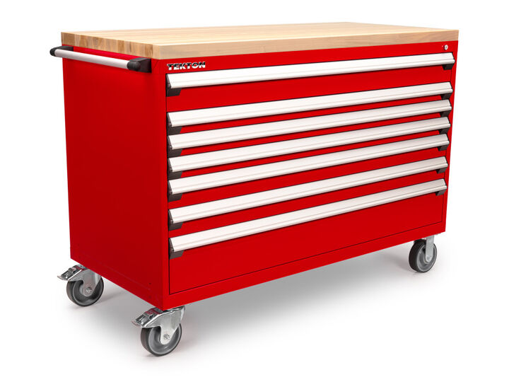 Tekton 7-Drawer Tool Cabinet, Hardwood Top, Red (60 x 27 x 41-1/2 Inch)