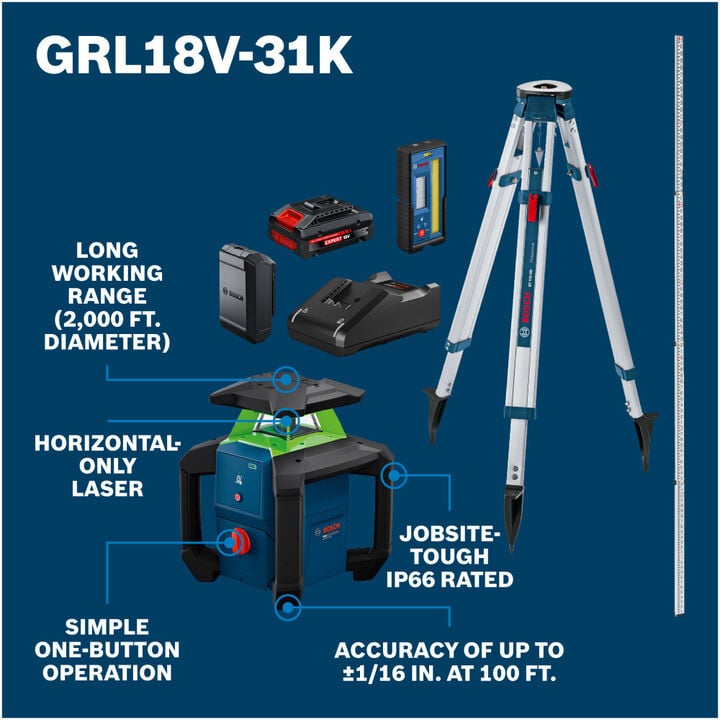 Bosch 18V Horizontal Rotary Laser Kit, large image number 1