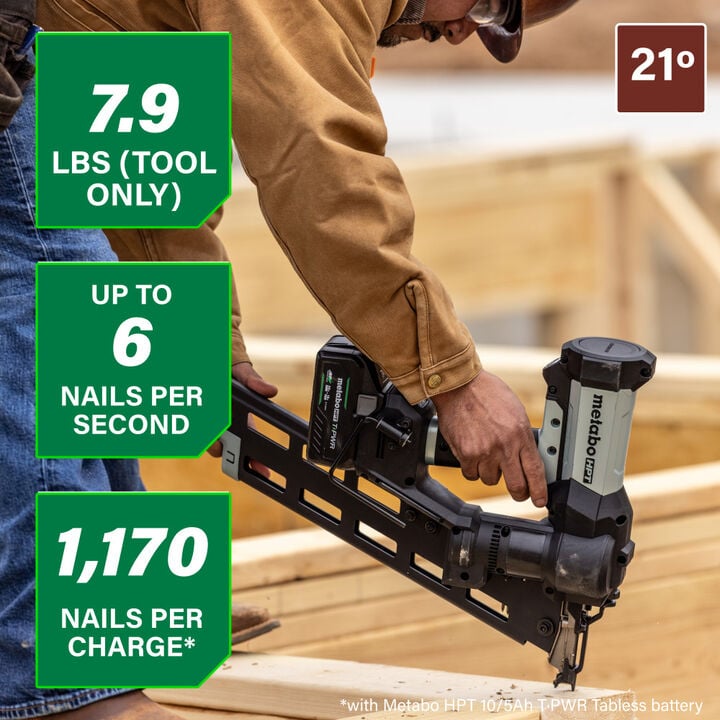 Metabo HPT Cordless Pneumatic 18V 21 Degree Plastic Strip Framing Nailer Kit, large image number 3