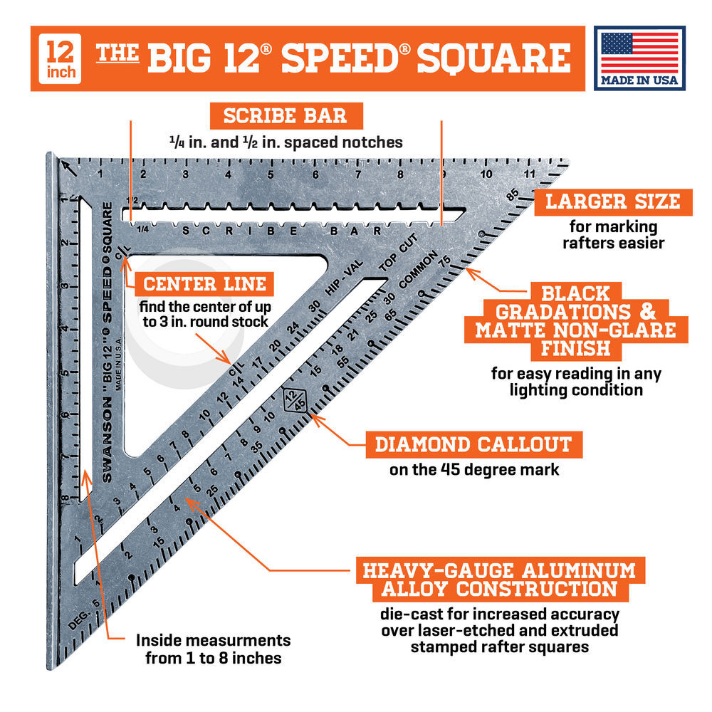 Swanson Tool Big 12 Speed Square with Layout Bar Blue Book, large image number 2