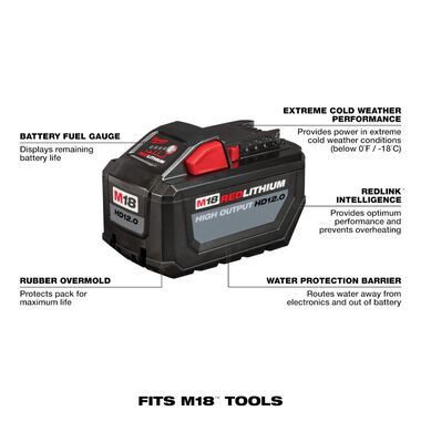 Milwaukee M18 REDLITHIUM HIGH OUTPUT HD 12.0Ah Battery Pack, large image number 3