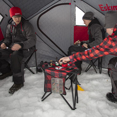 Eskimo X-Large Folding Ice Fishing Stool/Table with 600 Denier Fabric Plaid  Pattern