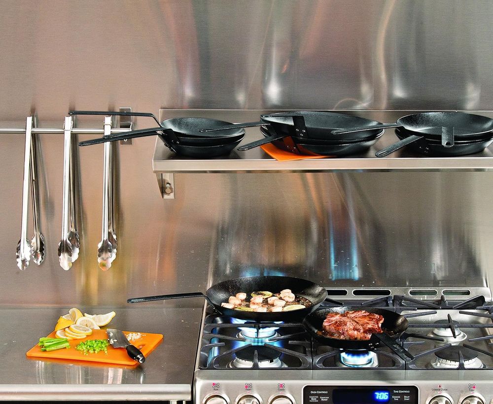 Lodge Cast Iron 10 Inch Black Carbon Steel Fry Pan with Handle Holder, large image number 9