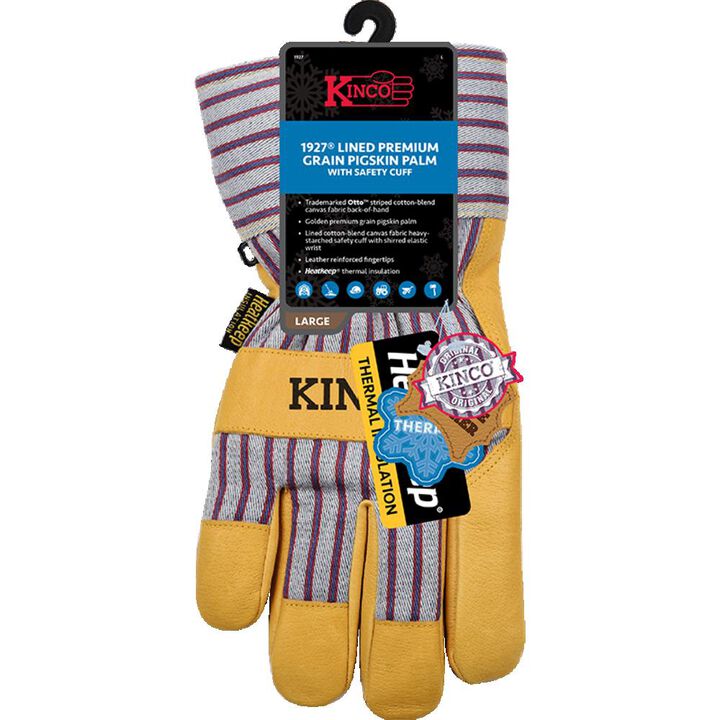 Kinco 1927 Lined Premium Grain Pigskin Palm Gloves with Safety Cuff Small 12 Pack, large image number 5