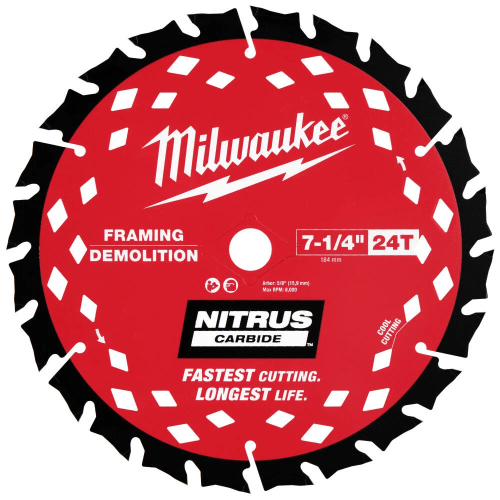 Milwaukee 7-1/4 Inch 24T NITRUS Carbide Framing and Demolition Circular Saw Blade, large image number 1