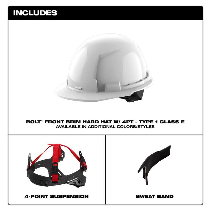 Milwaukee Orange Front Brim Hard Hat with 4pt Ratcheting Suspension Type 1 Class E & BOLT USB Cooling Fan Bundle, large image number 8