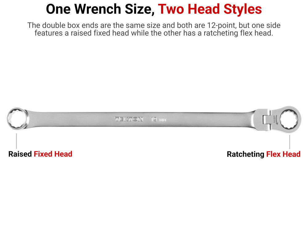 Tekton Fixed/Flex Head Ratcheting Box End Wrenches, 1/4-3/4 Inch, 6-19 mm, large image number 2